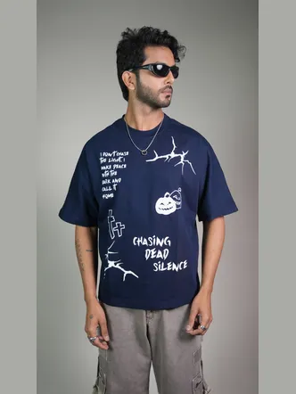 Men's Navy Oversized Printed Back T-Shirt