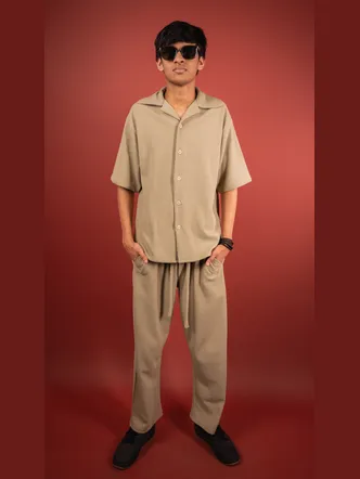 Beige Men's Oversized Co-Ord Set - Casual