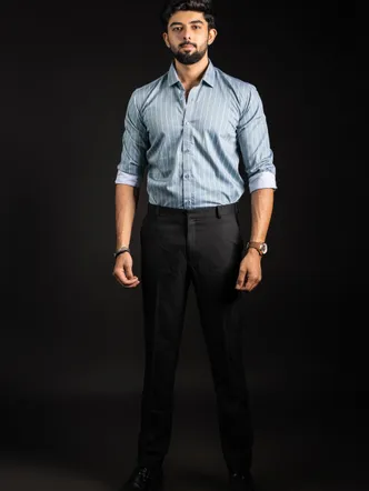 Men's Teal Striped Cotton Business Shirt