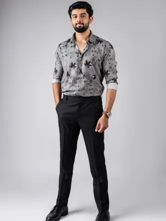 Grey Monochrome Botanical Men's Button Shirt