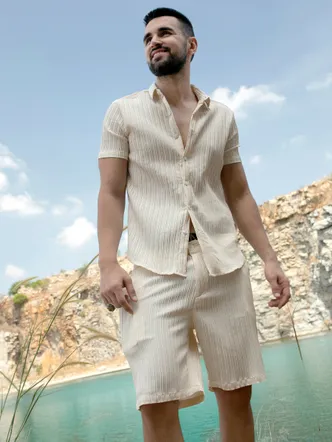 Men's Pale Yellow Co Ord Set - Casual