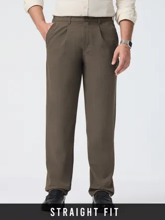 Men's Cocoa Brown Pleated Pants - Business Casual