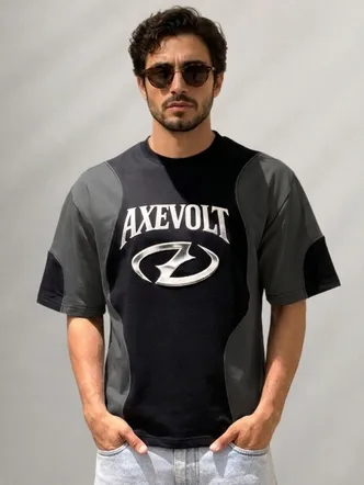 AXEVOLT Black & Grey Oversized Streetwear T-Shirt