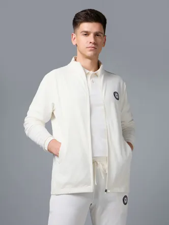 Men's Off White Slim Fit Bomber Jacket