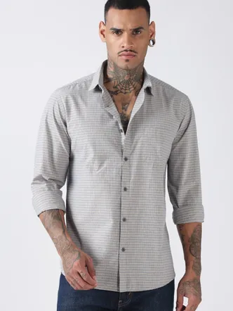 Cloud Grey Micro Check Cotton Cami Shirt