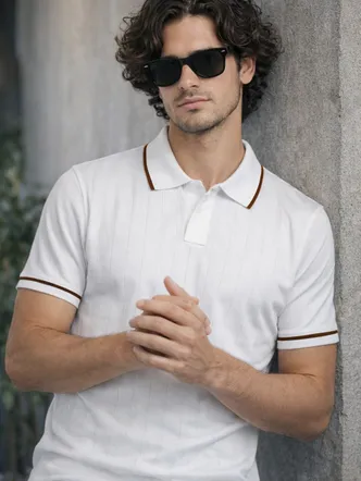 Men's White Cotton Striped Polo T-Shirt