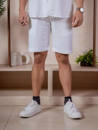 Men's White Linen Bermuda Shorts - Casual