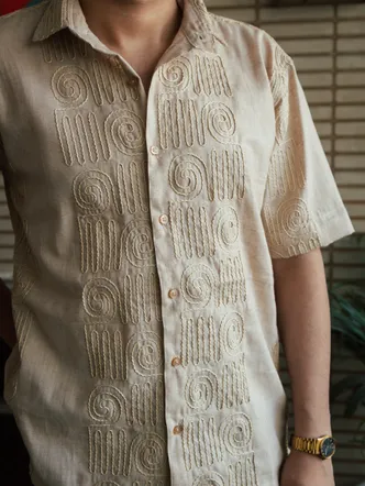 Men's Light Beige Linen Cuban Collar Shirt