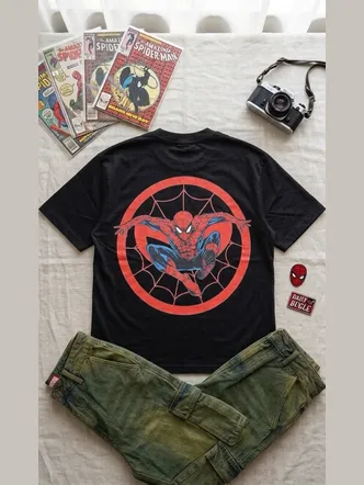 Women's Black Spider Man Oversized Tunic T-Shirt