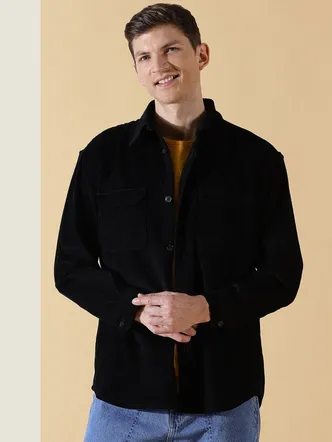 Black Corduroy Men's Oversized Shacket