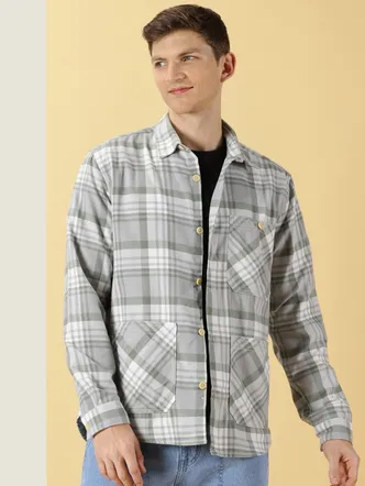 Men's Sage Green Cotton Checkered Shacket