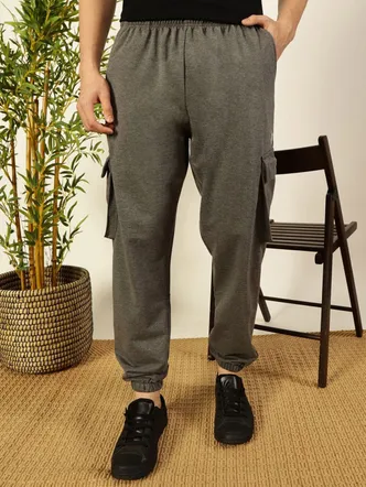 Men's Charcoal Melange Cotton Joggers Pants