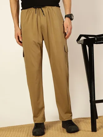 Men's Khaki Beige Cotton Joggers for Casual Wear