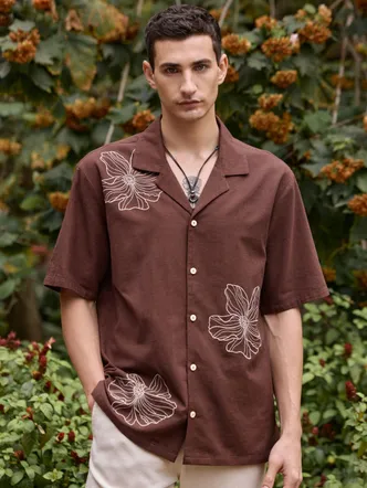 Earth Brown Cuban Collar Men's Shirt