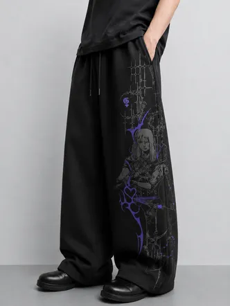 Unisex Jet Black Baggy Sweatpants for Casual Wear