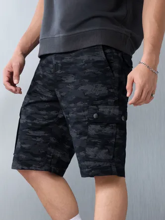 Men's Navy Blue Camo Cargo Shorts Casual