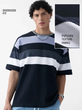 Navy White Oversized Jersey T-Shirt for Daily