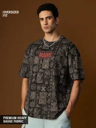 Marvel Black Oversized Jersey T-Shirt Daily Streetwear