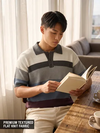 Men's Jacquard Polo Shirt Muted Grey Casual