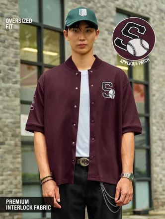 Men's Deep Burgundy Rugby Bomber Jacket Casual