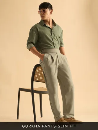 Khaki Pleated Slim Ankle Pants Men's Travel