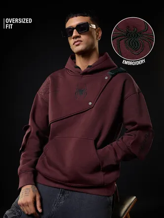 Men's Deep Burgundy Spider-Man Oversized Pullover Hoodie Daily