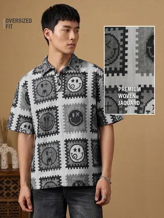 Men's Light Gray Jacquard Smiley Polo Shirt