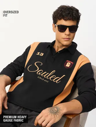 Men's Black Warm Tan Rugby Polo Casual