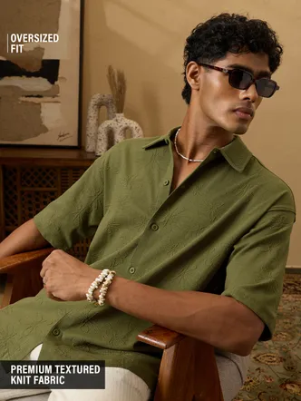 Men's Olive Green Oversized Cotton Shirt Casual