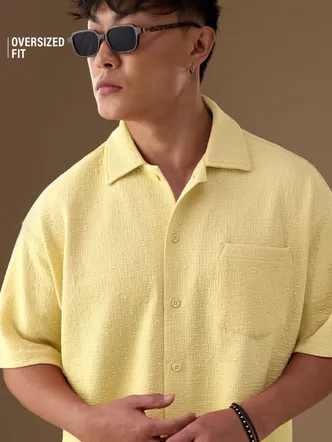 Men's Pale Lemon Yellow Oversized Cuban Collar Shirt