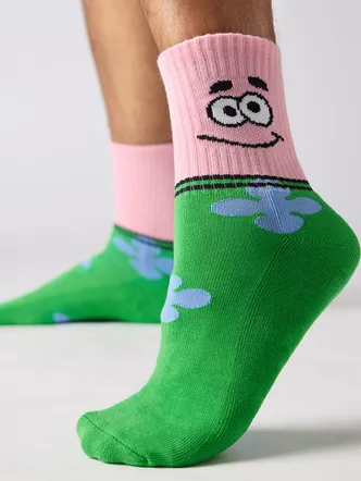 SpongeBob Patrick Mid-Calf Grass Green Pink Socks