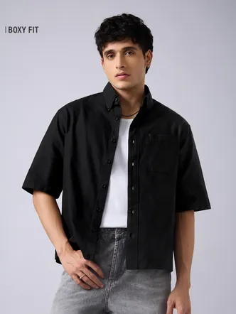 Men's Black Boxy Fit Jersey Shirt Casual