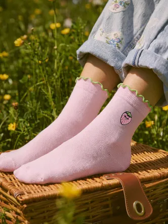 Pastel Pink Mid-Calf Cotton Socks for Daily