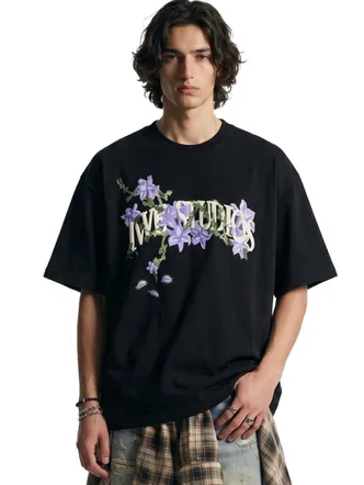 Black Oversized Floral Jersey T-Shirt