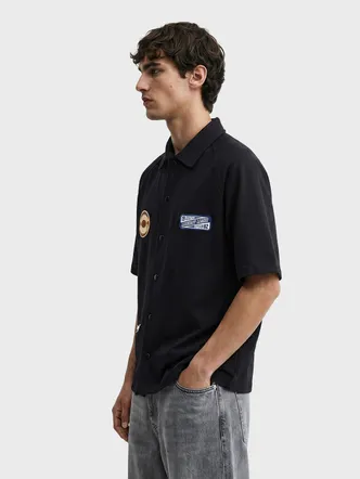 Men's Deep Black Graphic Rugby Shirt Casual