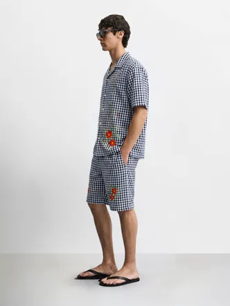 Navy White Men's Cotton Tunic and Bermuda Co-ord