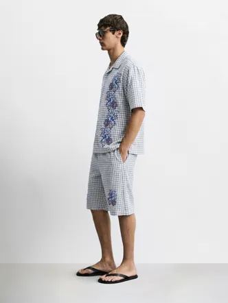 Men's Light Grey White Bermuda Co-ord Set