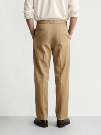 Light Khaki Pleated Pants Men's Workwear