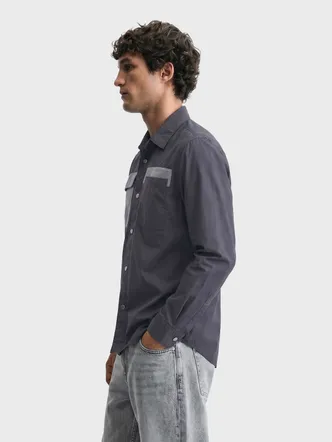 Charcoal Men's Button-Front Shirt — Casual Streetwear