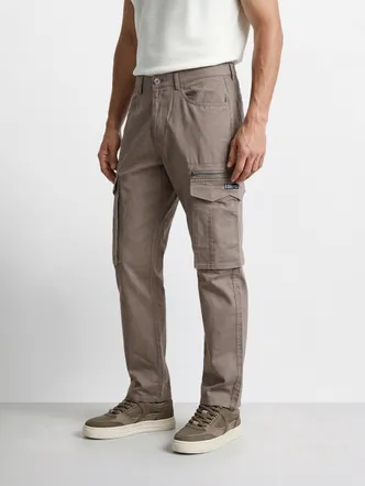 Stone Grey Men's Cargo Pants Travel Mid-Rise