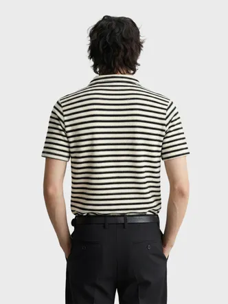 Men's Slim Fit Striped Polo Black Ivory Casual