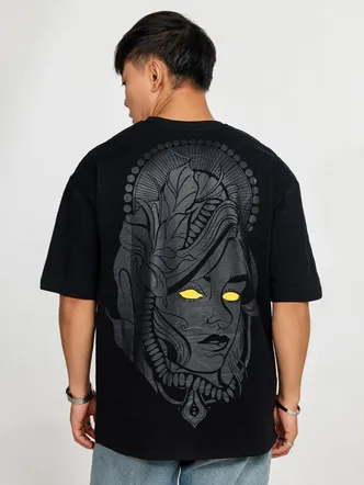 Black Oversized Jersey T-Shirt Streetwear Graphic