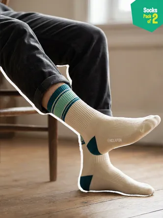 Muted Beige Green Blue Bamboo Mid-Calf Socks