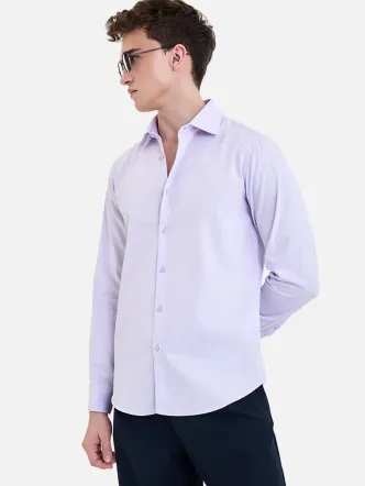 Lavender Herringbone Slim Fit Cotton Shirt Work