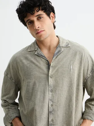 Washed Grey Bleached Denim Oversized Shirt Unisex