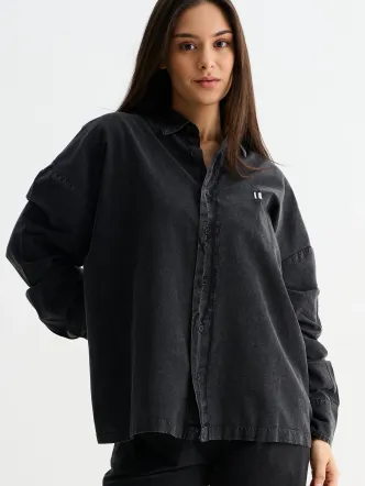 Charcoal Washed Oversized Linen Shirt – Streetwear