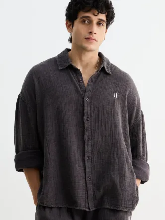 Unisex Gauze Washed Dark Mocha Brown Shirt
