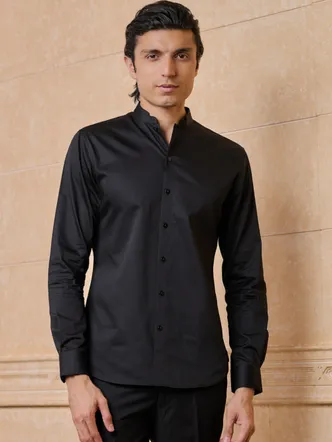 Black Bandhgala Shirt Slim Fit Cotton Work