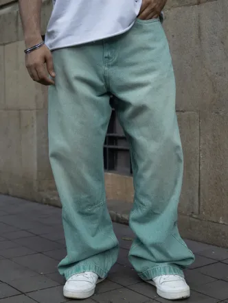 Muted Teal Men's Mid-Rise Baggy Jeans Ankle