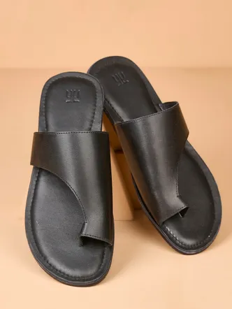 Men's Black Leather Slip On Sandals Daily